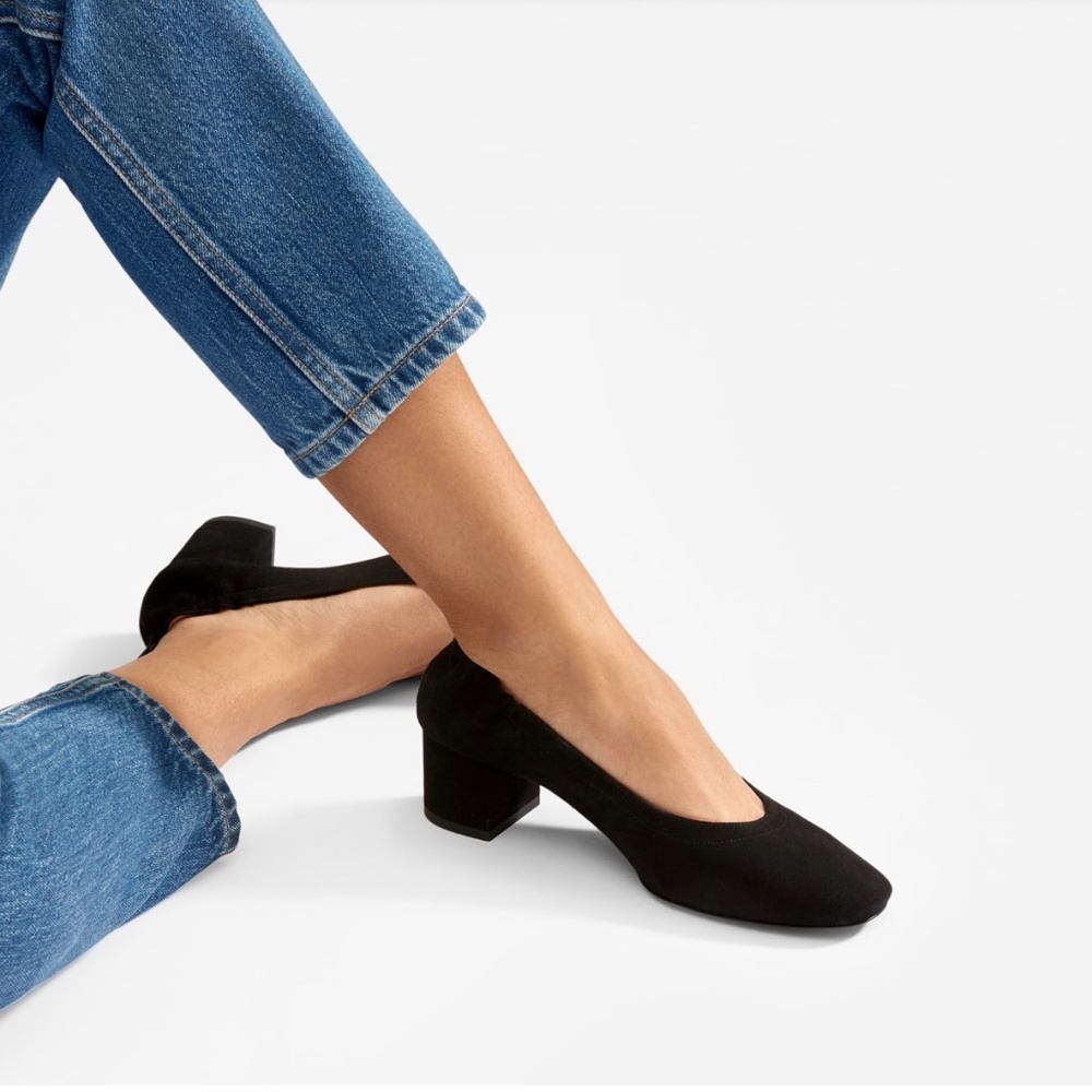 Everlane Day Heel Navy Suede EUC